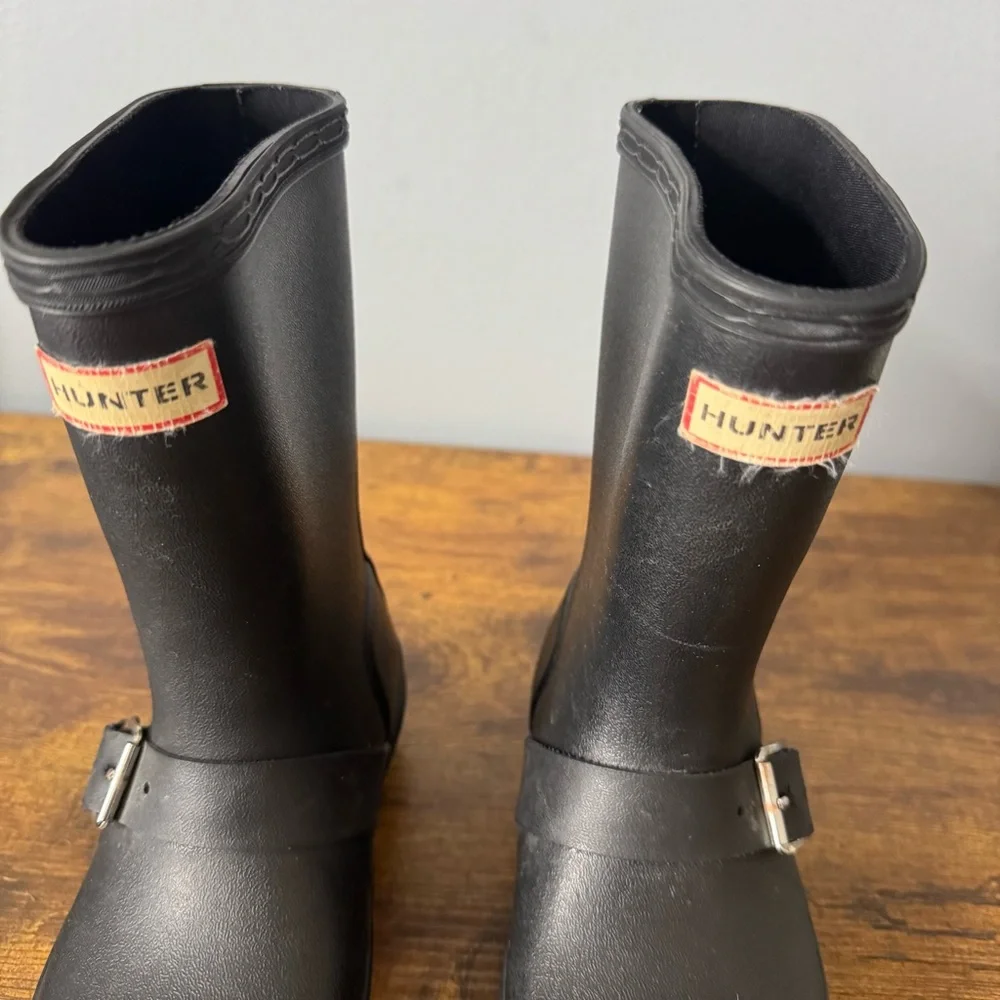 Hunter Kids Black Short Biker‎ Moto Buckle Rain Boots Size 11